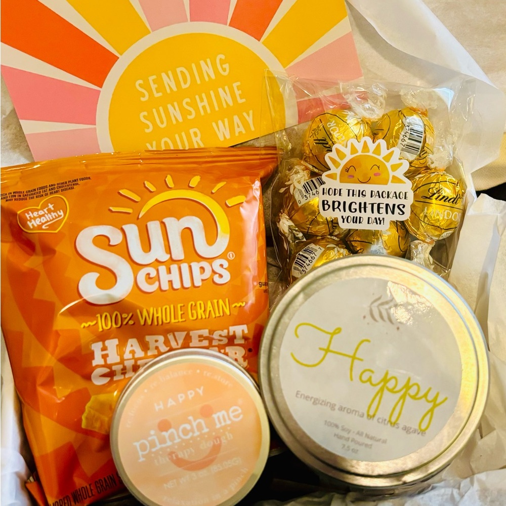 Happy Care Package with Candle, Pinch Me Dough, Truffles and Chips